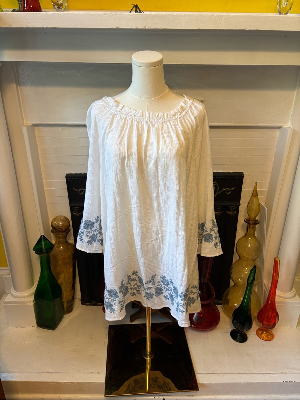 J. Jill White Tunic with Blue Floral Embroidery
